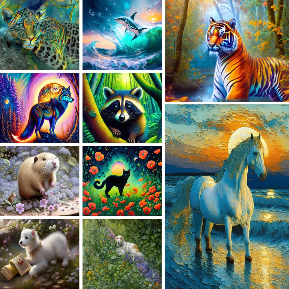 Animale Cavallo Tigre Lupo Pittura per numero Disegno Arti e mestieri per adulti Decorazione della stanza Regalo per la moglie Spedizione gratuita CALDA