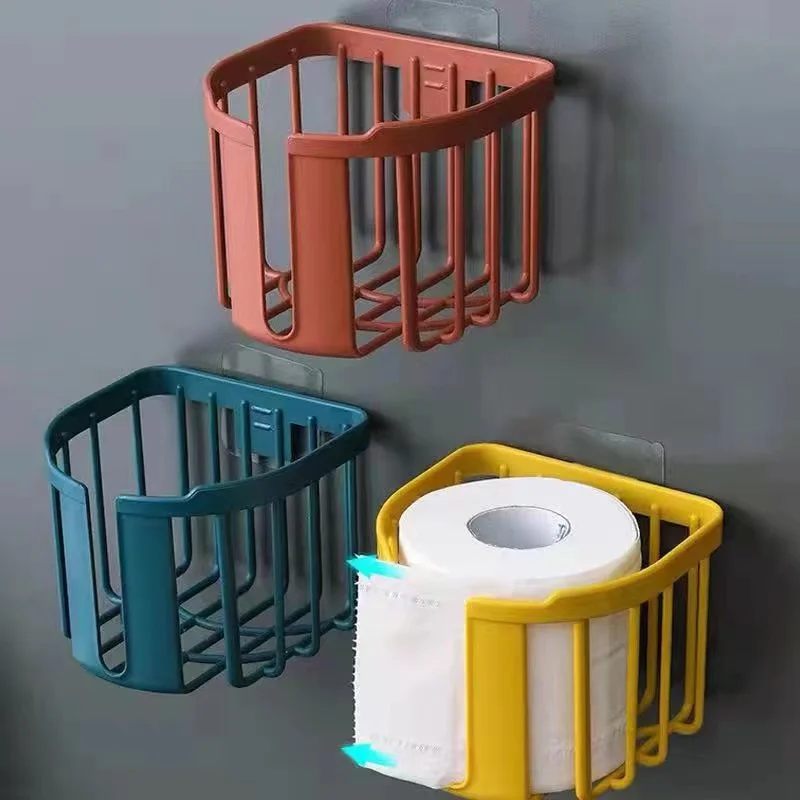 Wall Mounted Bathroom Tissue Box Punch-Free Toilet Roll Paper Holder Storage Rack Phone Holder Shelf Kitchen Bath Organizer