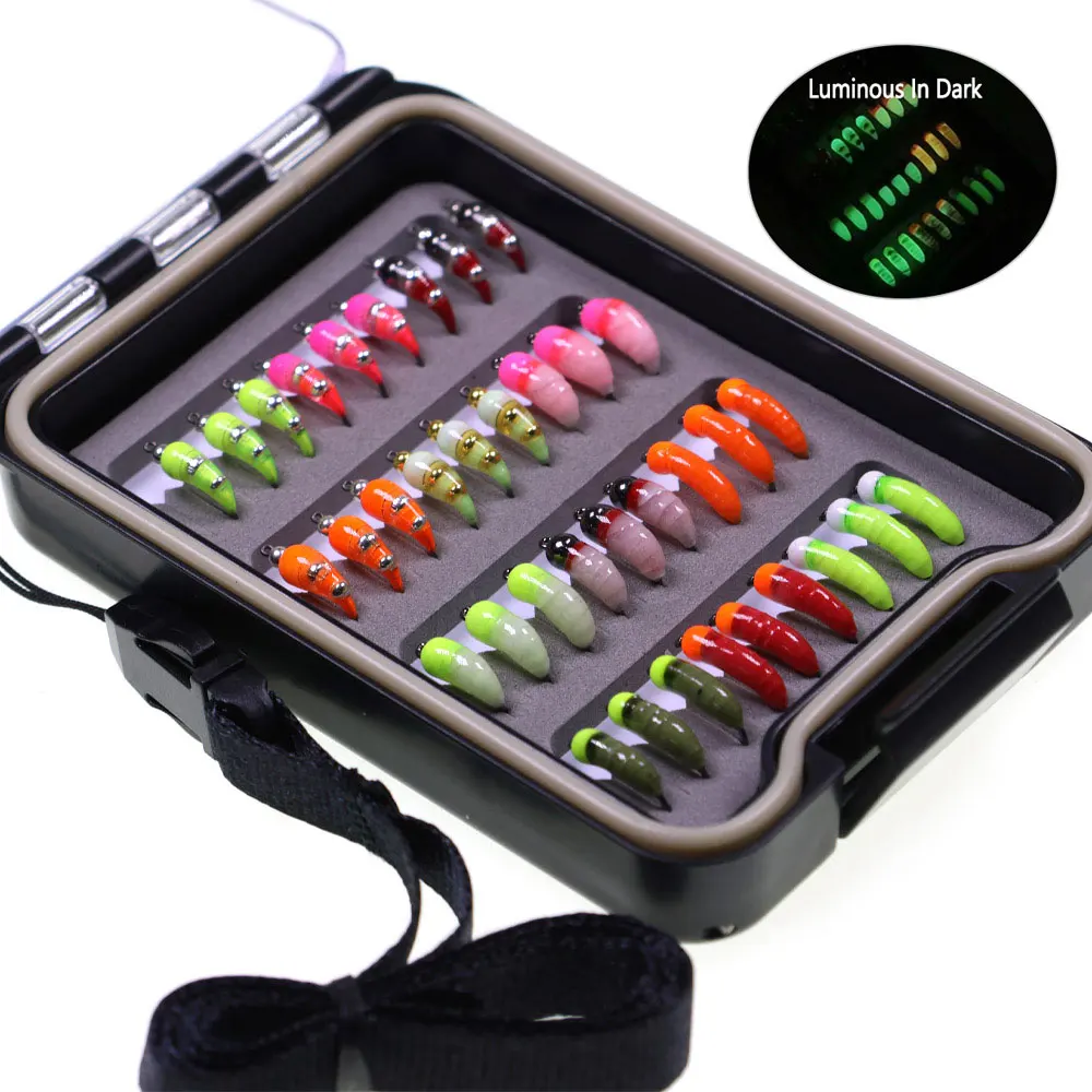 36個入りハエキット-12個入り速沈真鍮ビーズヘッドエポキシスカッドバグワームニンフフライアイスフィッシングルアートラウトグレイリングフィッシングルアー