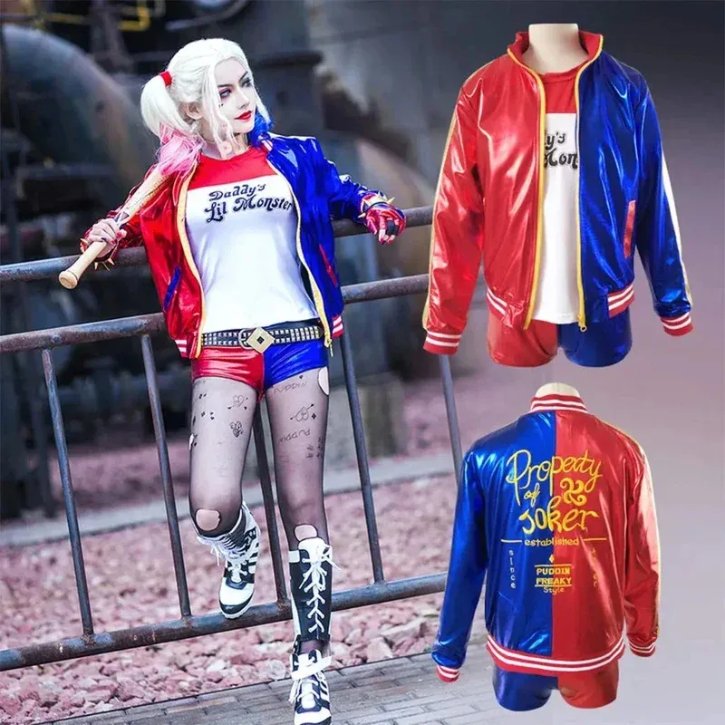 

Adult Kids Suicide Harley Carnival Cosplay Costumes Squad Quinn Clown Outfits Jacket Pants Sets Halloween Party Fancy Dress u