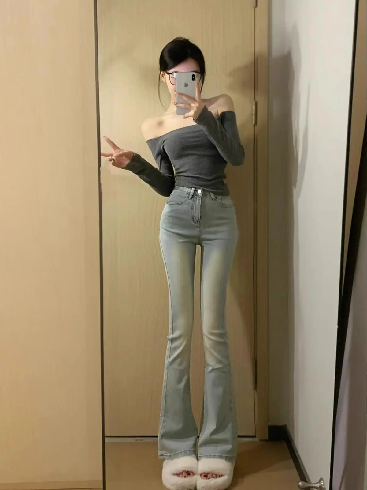 

High Waist Flared Jeans Women's Spring Autumn Lightweight Stretchy Casual Denim Pants Slim Fit Classic Blue Jeans