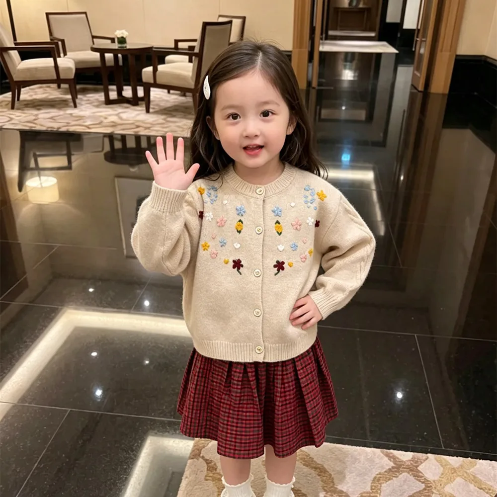 Autumn Winter warm sweater jacket high quality wool blend Handmade hook flower coat baby sweaters girls clothes