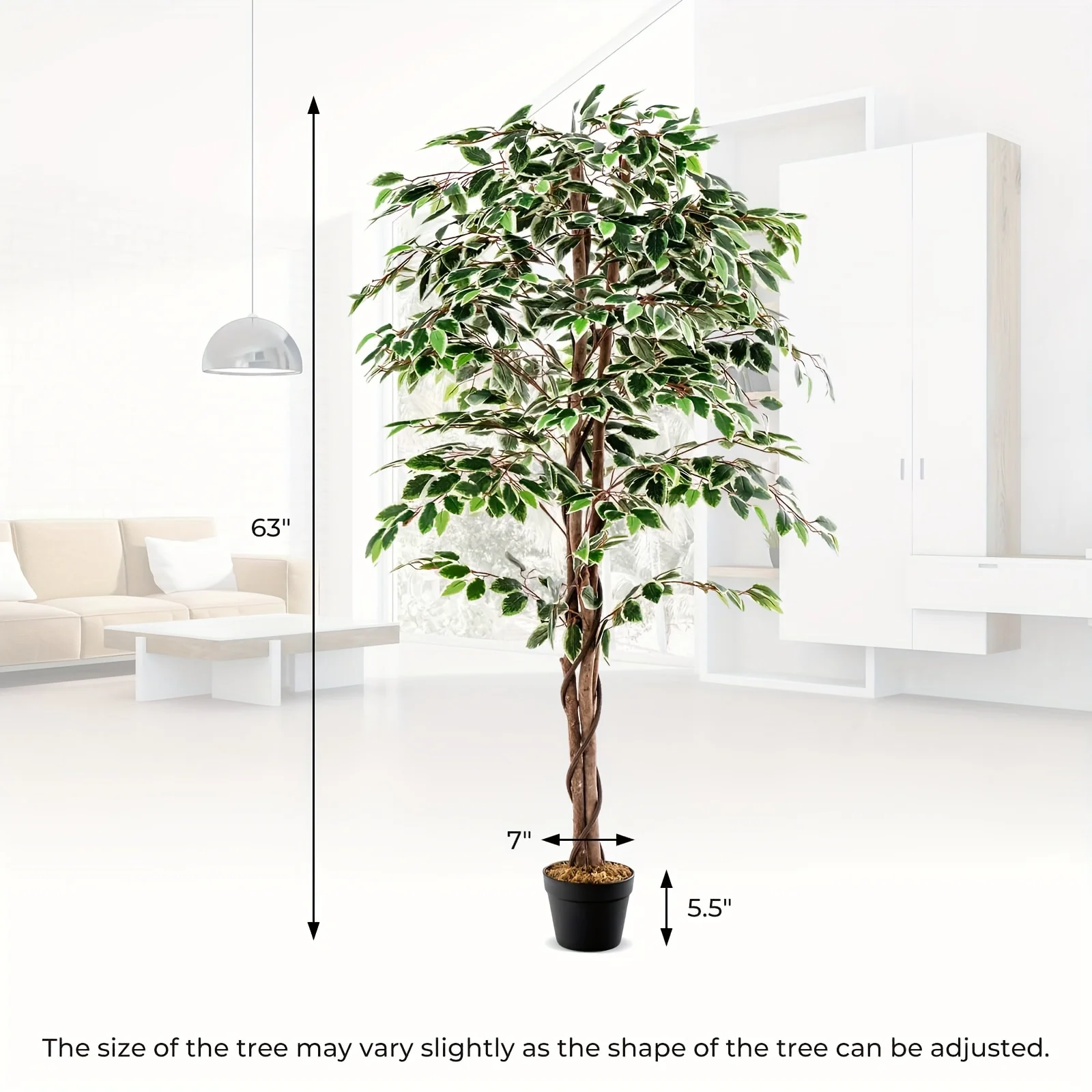 

63 inch Artificial Ficus Tree Faux Indoor Plant in Nursery Pot for Decoration
