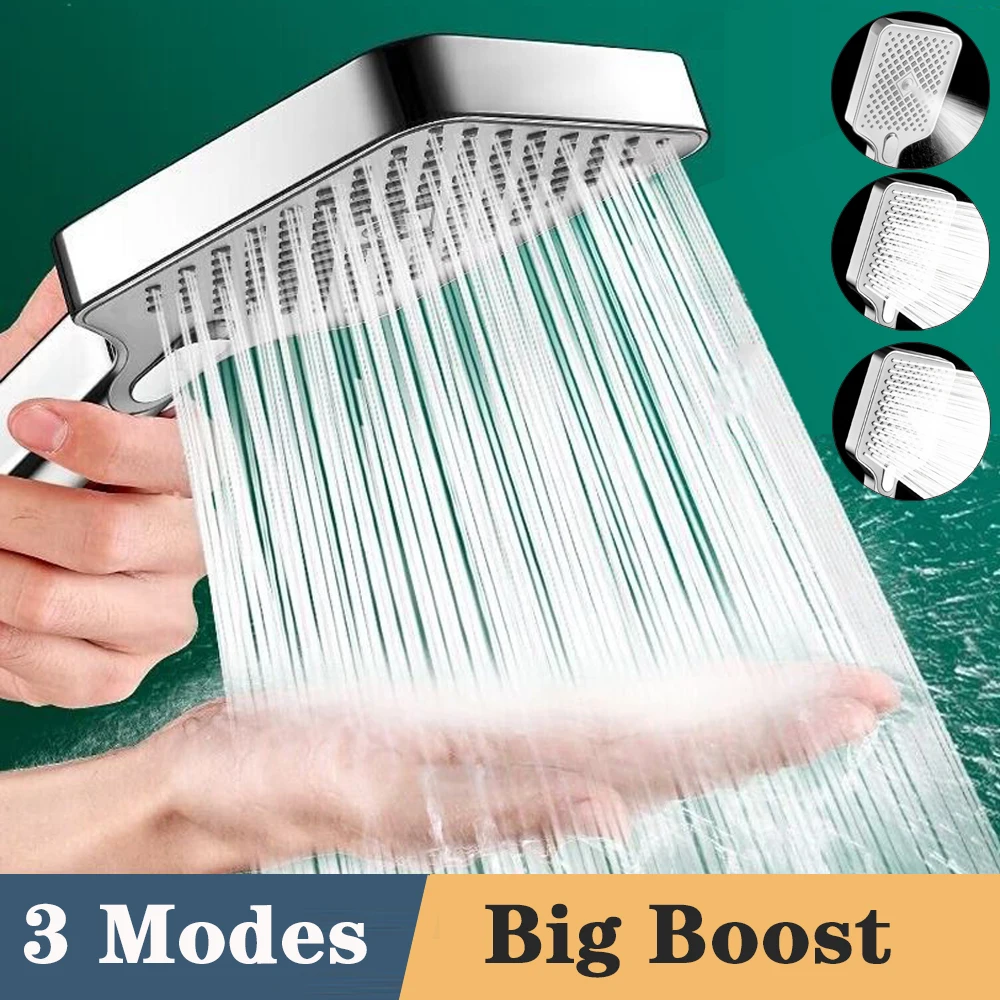 

13 CM Big Panel Large Flow Shower Head Silver 3 Modes High Pressure Spray Nozzle Massage Rainfall Shower Bathroom Accessories