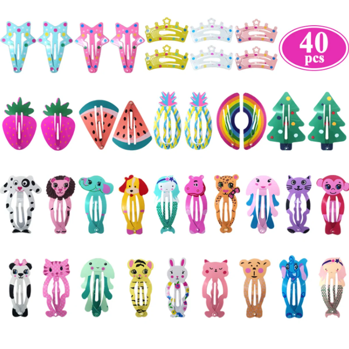 

10-100 Pieces Non Slip Metal Hair Clips Cartoon Candy Colored Animal Fruit Crown Star Hair Accessories for Kids Girls Ladies