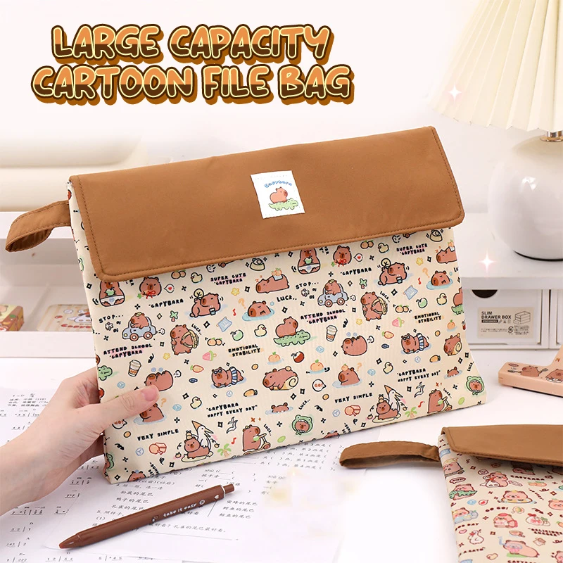 

Large Capacity Cute Capybara Print File Folder Portable Cartoon Mini Capybara Storage Bag Creative Washable Document Bag