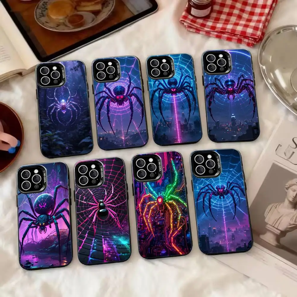 

cyberpunk spider print Phone Case For iPhone 17,16,15,14,13,12,11 Plus,Pro Max,XS,Colorful Silver Phone case Funda Cover