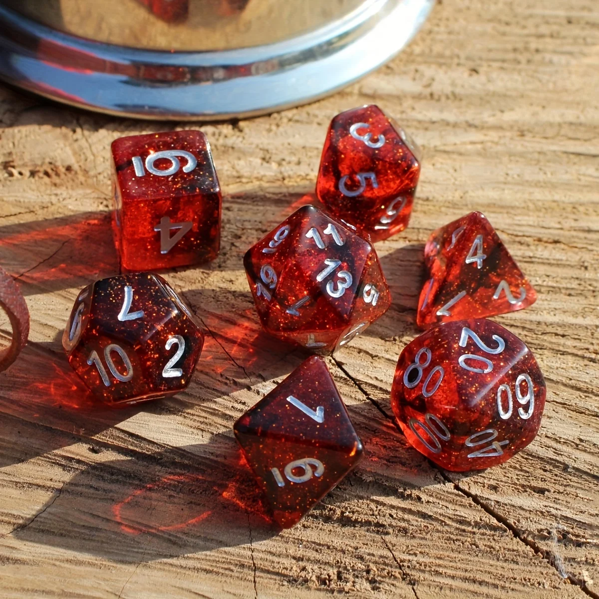 7Pcs/Set Ruby Red Galaxy Starry Sky Dice for DND Dungeons and Dragons Table Games D&D RPG Tabletop Roleplaying