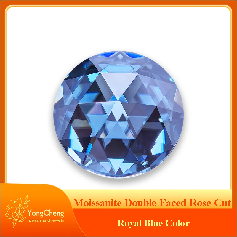 Moissanite Round Shape Double Faced Rose Cut Royal Blue Color Charms Beads for DIY Jewelry Making Materials with GRA Certificate