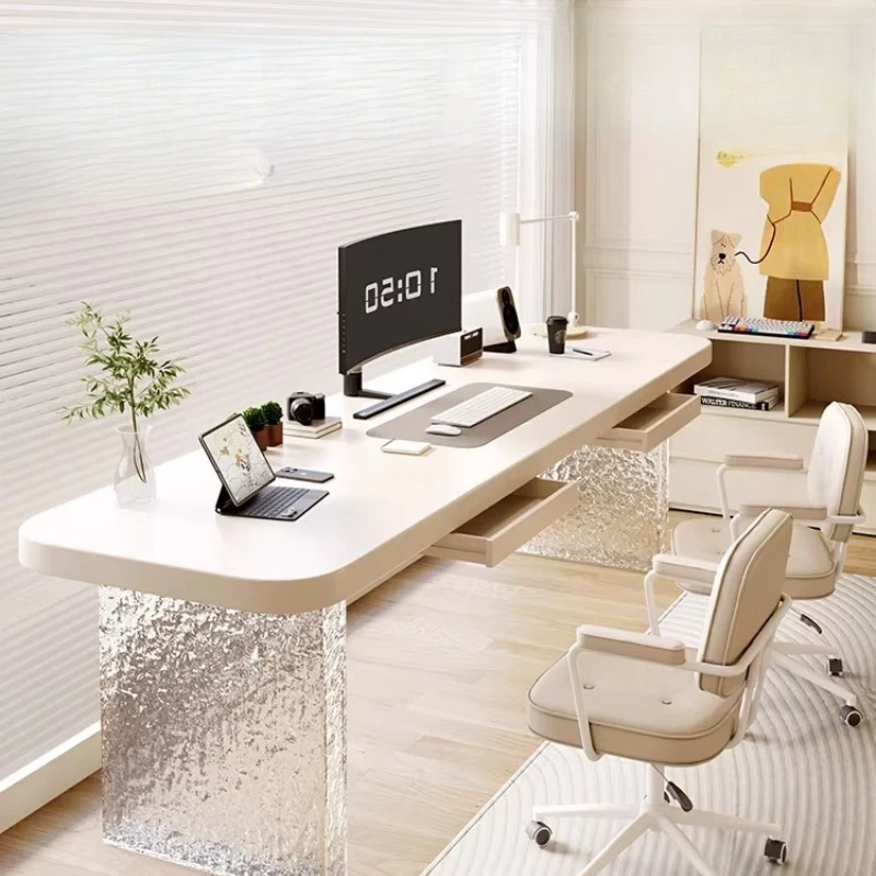 

Acrylic double desk, solid wood paint strip table