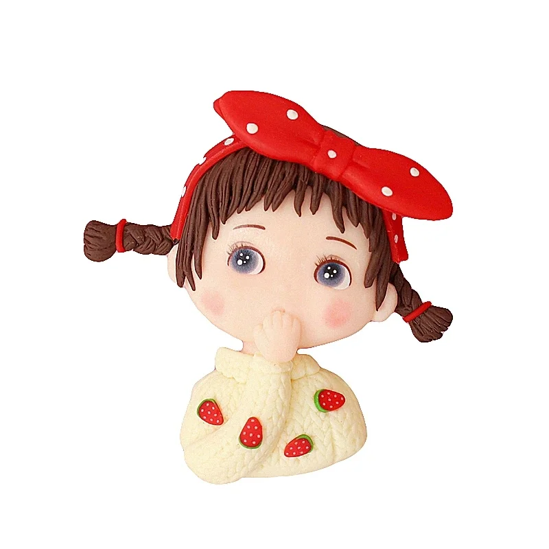 Cute Pink Girl Cake Topper Soft Taupo Point Bow Strawberry Playful Kids Doll Plug-in Party Dessert Cake Decoration Dress Up — zdjęcie 6