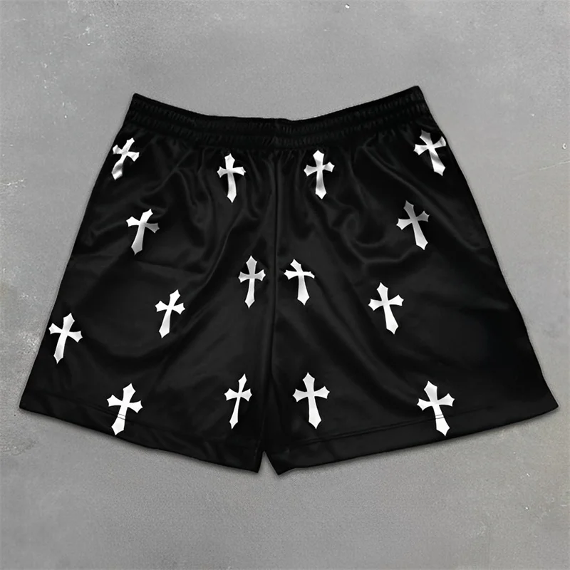 Christian Workout Gym Shorts for Men Angel Cross Print Quick Dry Breathable Shorts with Pockets Athletic Fitness Running Jogging