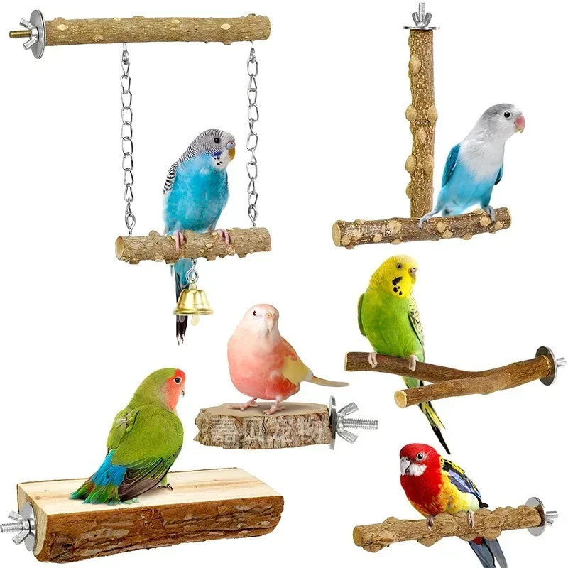 Pepper Wood Parrot Stand Pole Double Layer Toy for Bird Tiger Skin Claw Grinding Beak Grinding Stand Pole Bird Cage Accessories