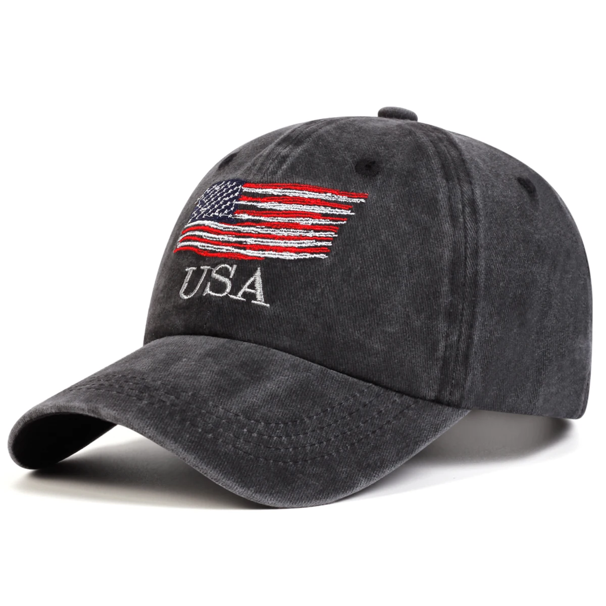 Unisex USA US Flag Embroidery Wash Baseball Caps Spring and Autumn Outdoor Adjustable Casual Hats Sunscreen Hat