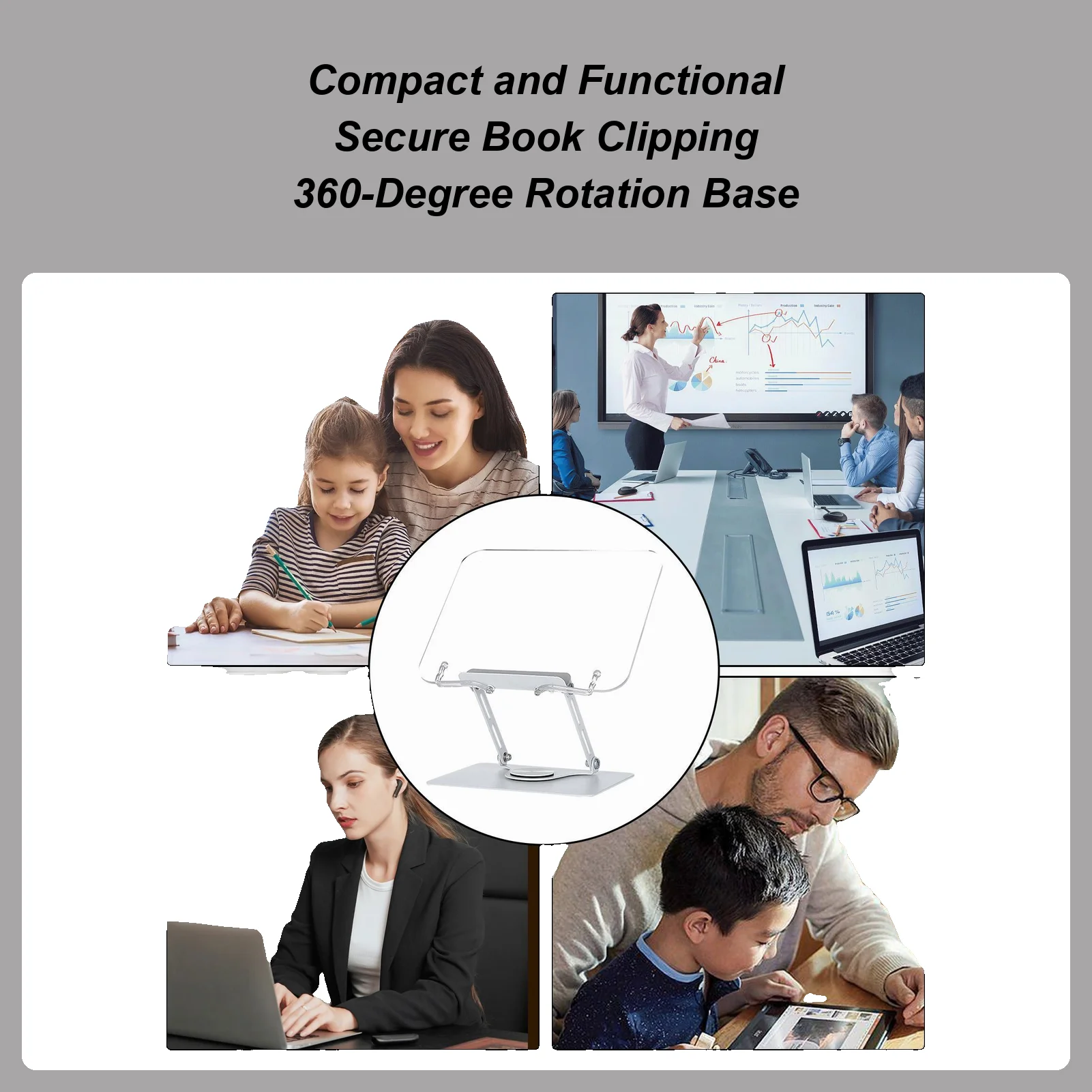 

Hands Free Book Stand 360-Degree Adjustable Display Holder Textbook Display Stand For Office School College Dorm Classroom