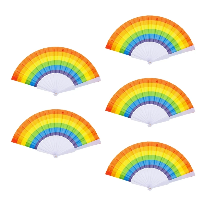  Pride Folding Hand Fan,Rainbow Themed Party Decorations Plastic Folding Fan