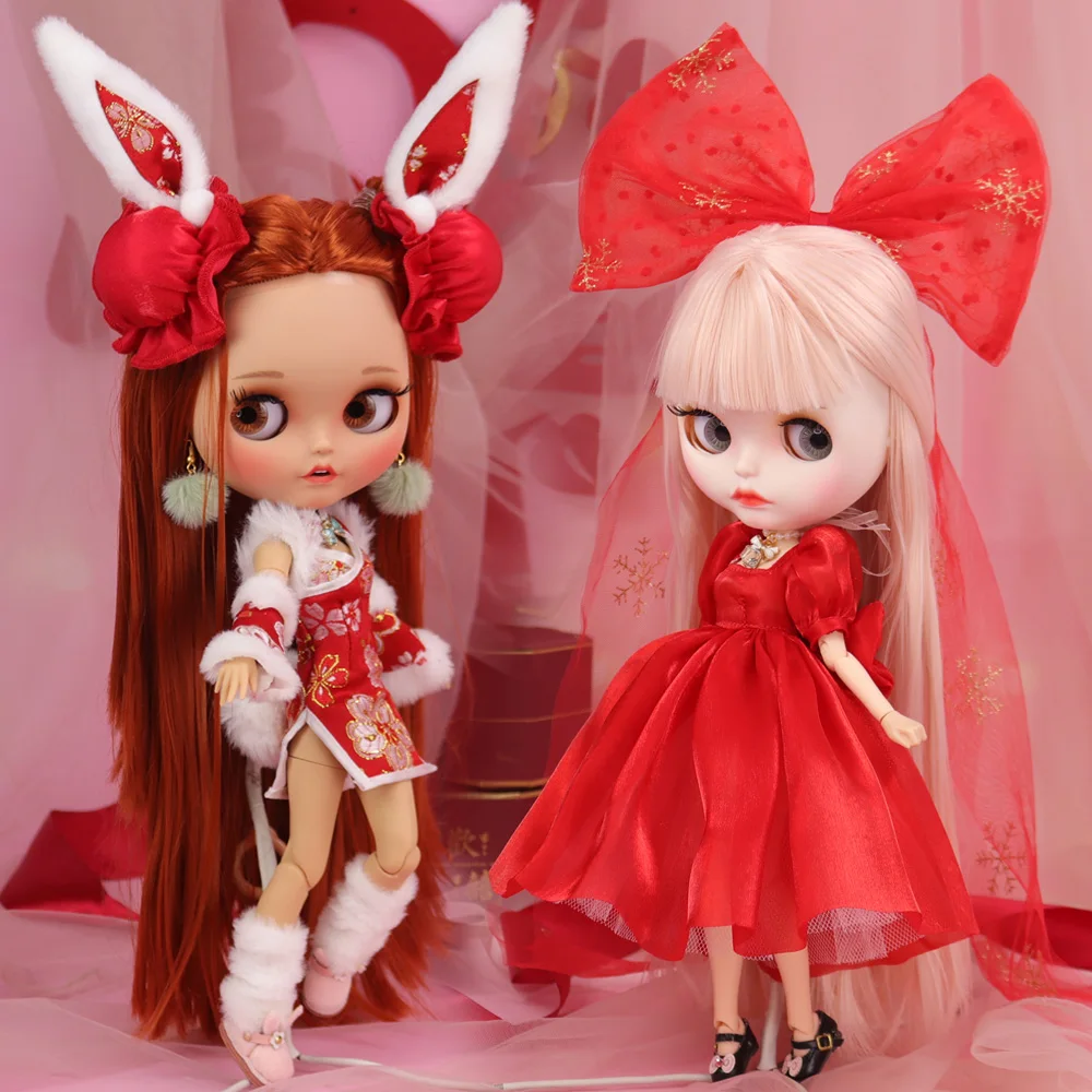 Outfits For ICY DBS Blyth Doll Rabbit New Year Dress Red Wedding Dress Suit 1/6 BJD Azone S OB24