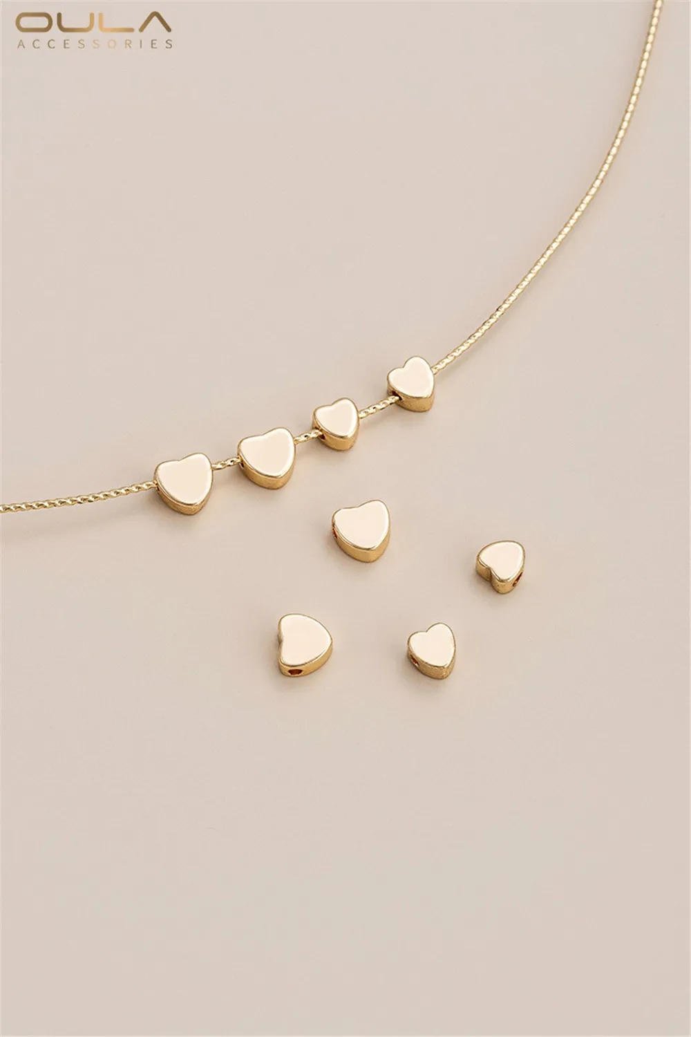 

14K Gold-encrusted Heart-shaped Beads Heart-shaped Scattered Beads Diy Handcrafted Jewelry Hanging Beads Pendant Accessories