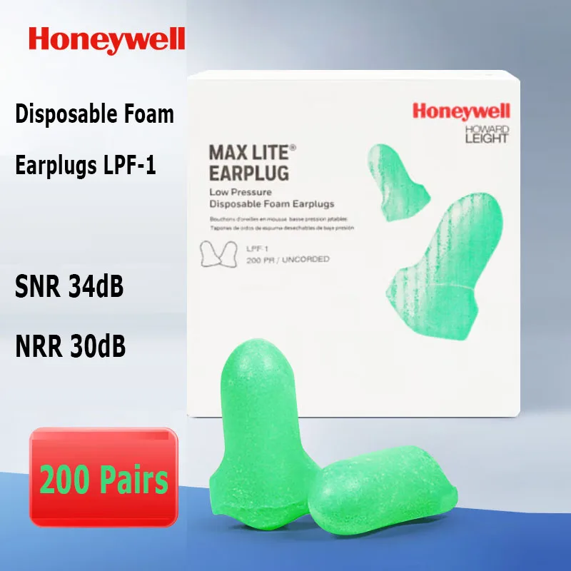 200 Pairs Honeywell LPF-1 Max Lite Earplugs Disposable Foam Ear Plugs Green T-Shaped Earmuffs for Learning Sleeping Travel Worki