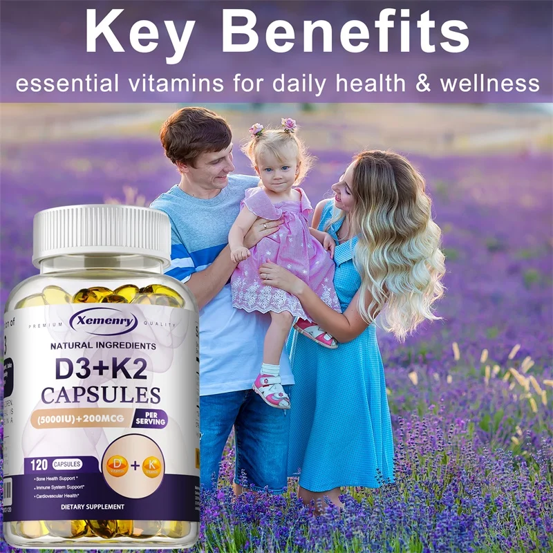 Vitamin D3+K2 Capsules - Supports Heart, Bone and Immune Health, Promotes Blood Circulation and Improves Sleep Quality