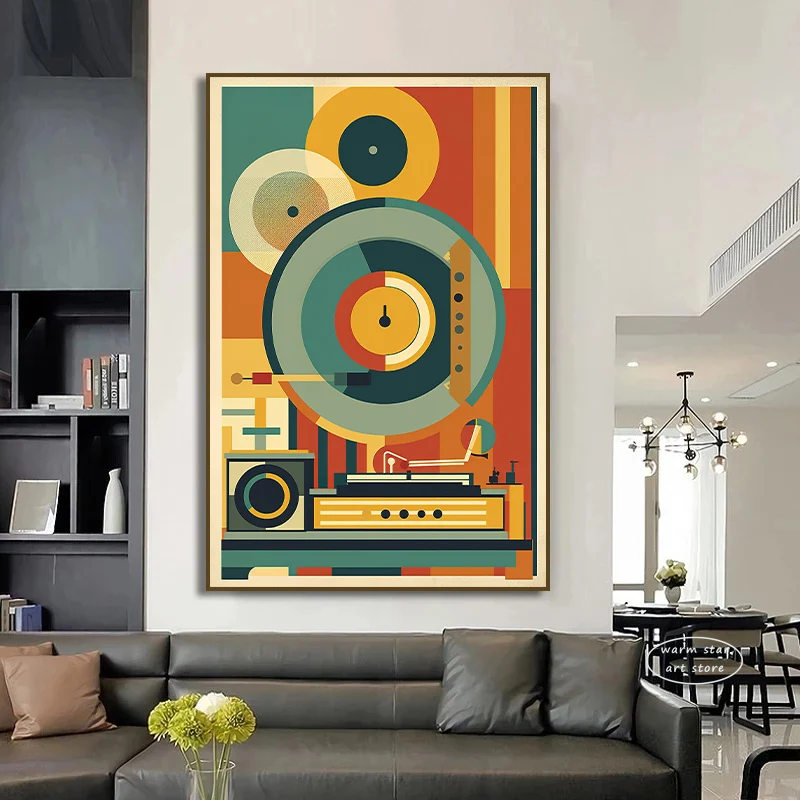 Retro Vinyl Records Headphones Electric Guitar Poster Canvas Painting Music Wall Art Picture for Living Room Home Decor Mural