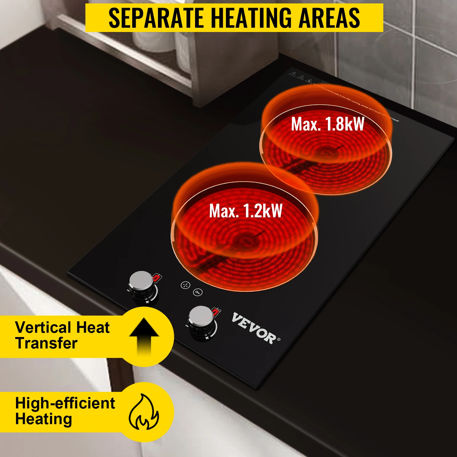 موقد VEVOR 11/30/35 بوصة 2/4/5 موقد كهربائي مدمج 220 فولت من السيراميك والزجاج مشع مع مقبض مؤقت تحكم عن بُعد