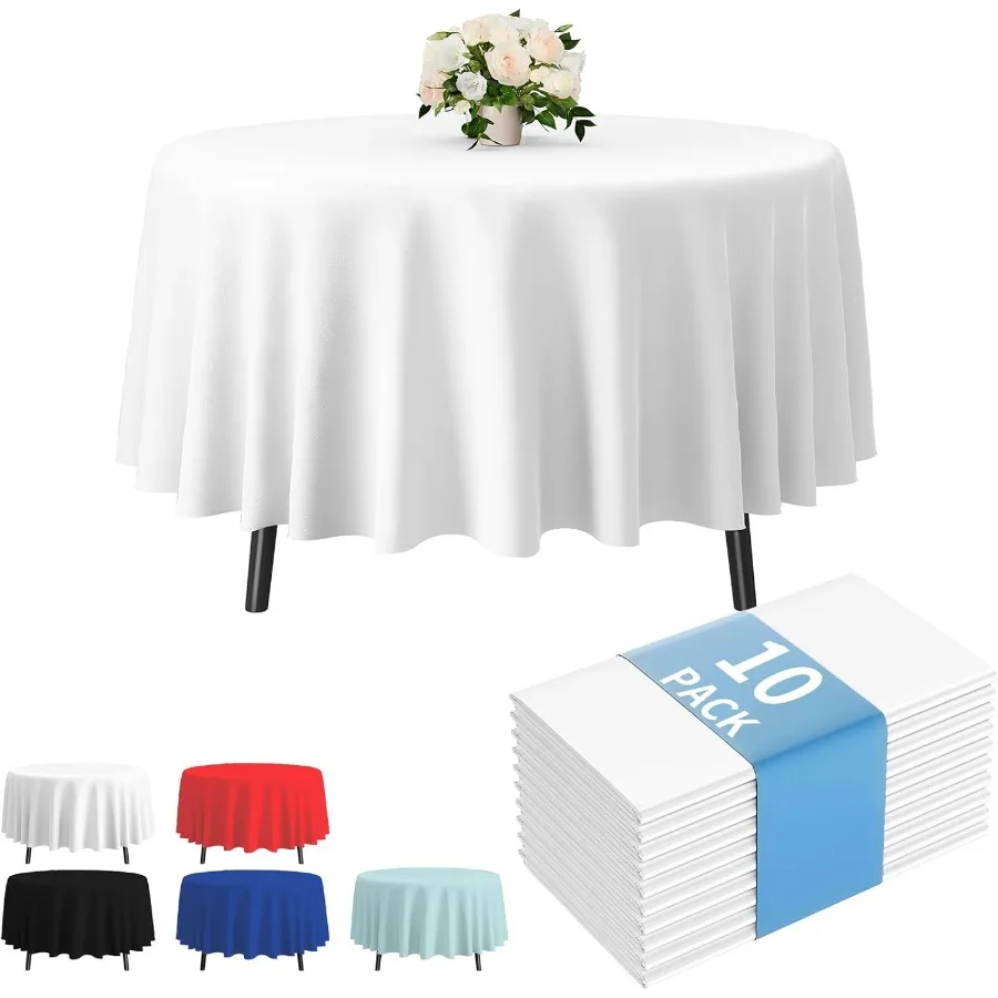 

10 упаковок пластиковой скатерти премиум-класса 84 дюйма. Круглая пластиковая крышка стола белого цвета