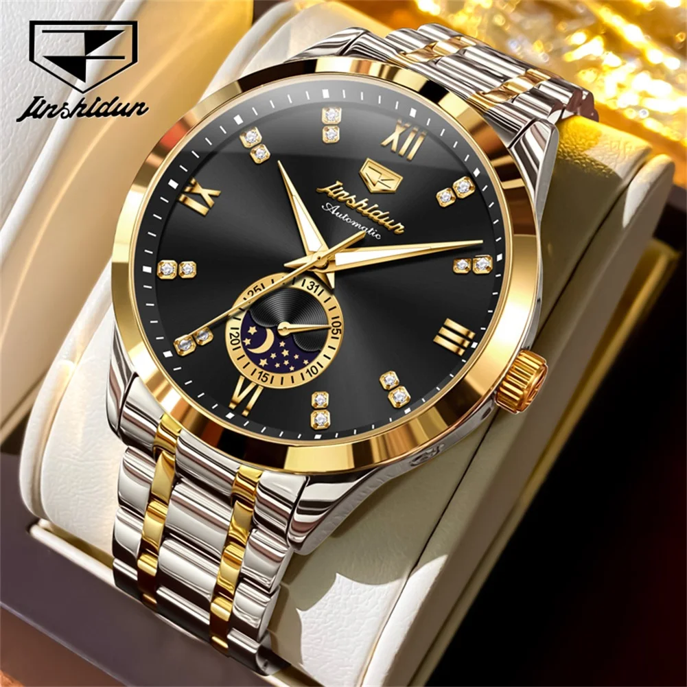 

JSDUN Top Luxury Brand Automatic Mechanical Men Watch Original Business Waterproof Lunar Phase Watch Trendy Sports Men Watch