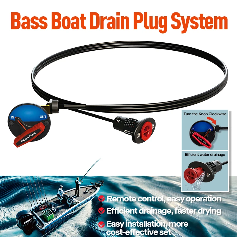 

Bass Boat Drain Plug System – Remote Drain Plug for Fishing Boats & Jon Boats, 1 Inch Marine Drain Port, No Electricity Required