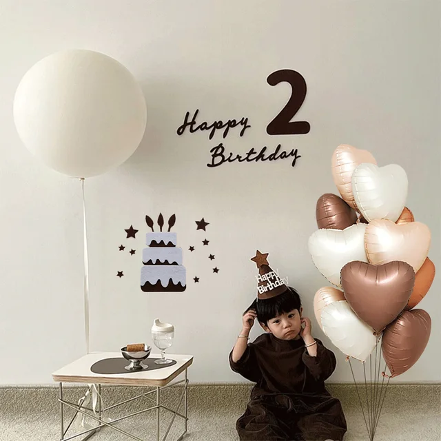 Retro Numbers 0-9 Happy Birthday Cake Naklejka ścienna Kremowe balony w kolorze Odpowiednia dekoracja dla dorosłych dzieci i niemowląt na pierwsze urodziny