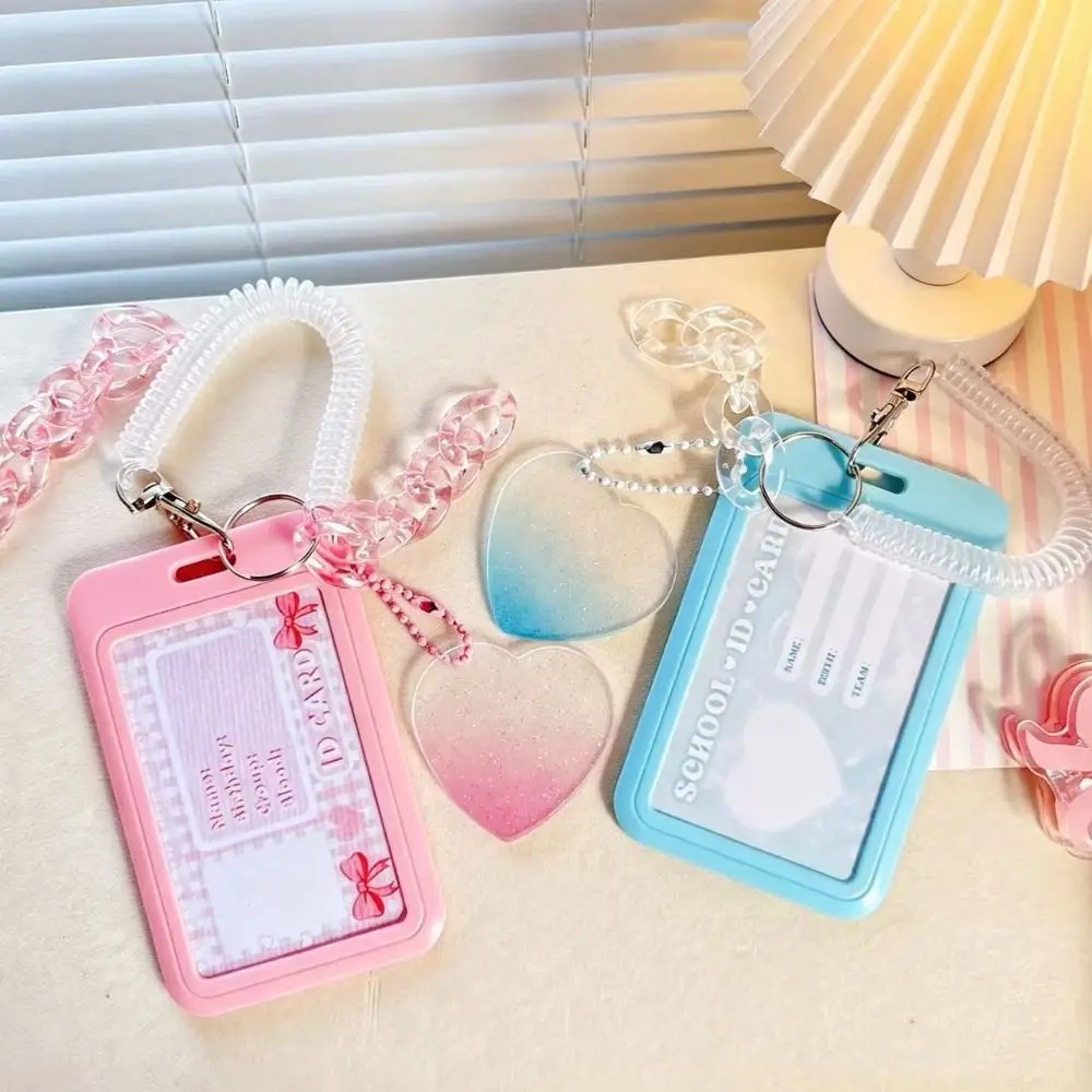 INS Student Card Holder with Pendant Slide Cover Card Holder Keychain ID Protector Cover