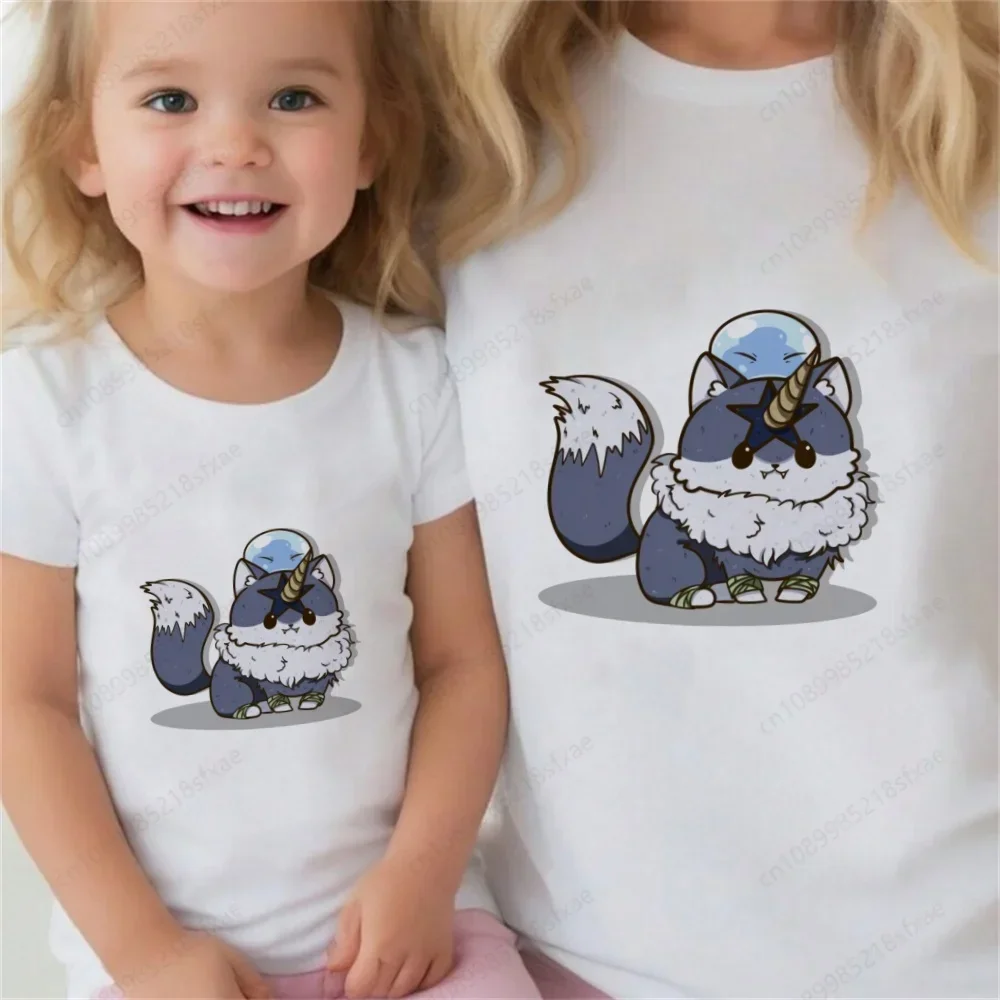 Rimuru Tempest Print Matching Outfits for Family T Shirts Kawaii Cartoon Girl Top White Round Neck Short Sleeves Boys Tshirt