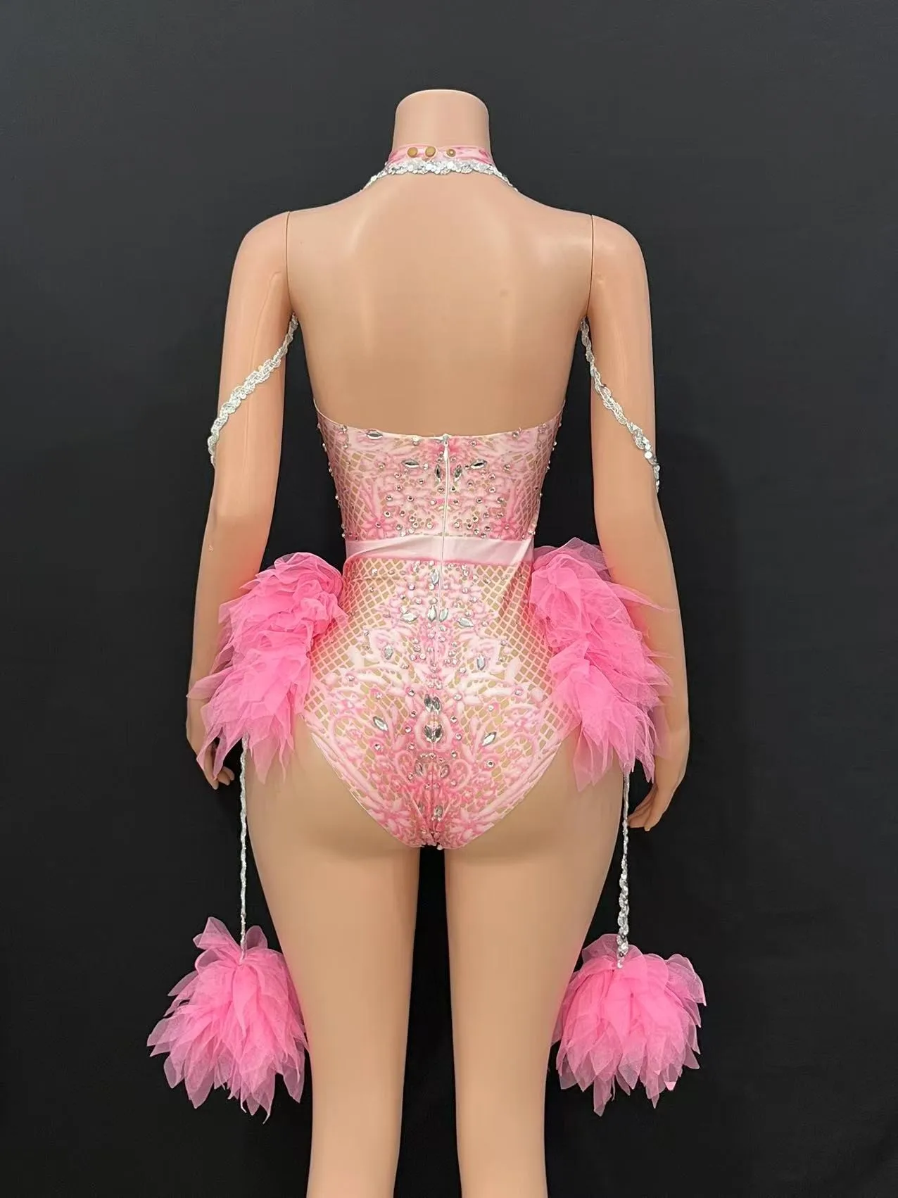 Korean Women's Pink Diamond Conjoined Gogo Costume Set Interactive Sexy Hot Dance Club Nightclub Kpop X007 - Image 6