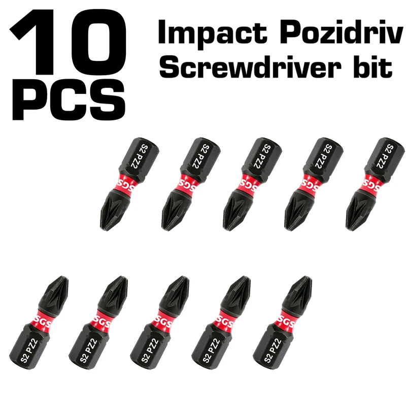 10-teiliges Set Pz1/2/3, Ph1/2/3 Schlagschrauberbits, 25mm, Magnetisch, Anti-Twist, Hohe Härte, S2-Stahlmaterial, Universal 1/4' Sechskant S – Detail 5