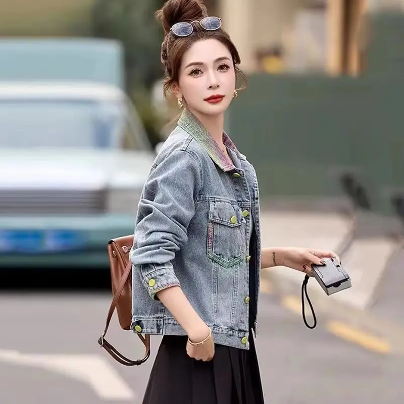 

Корейская джинсовая куртка весны и осени 2025, женская короткая свободная универсальная ковбойская ветровка, верхняя одежда, женские топы