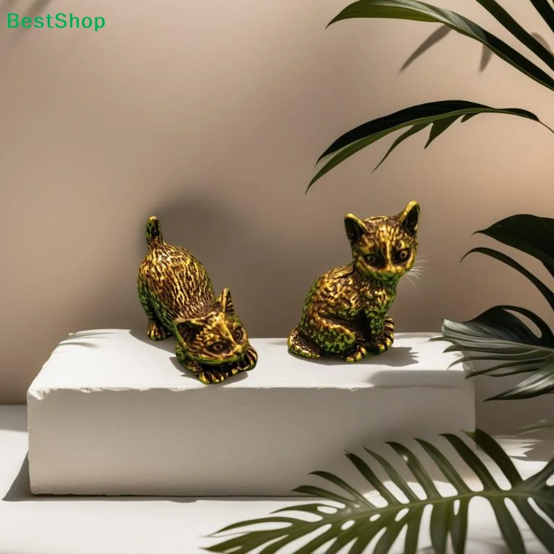 Vintage Bronze Cat Statue With Textured Details And Retro Finish Perfect For Home Tabletop Decor