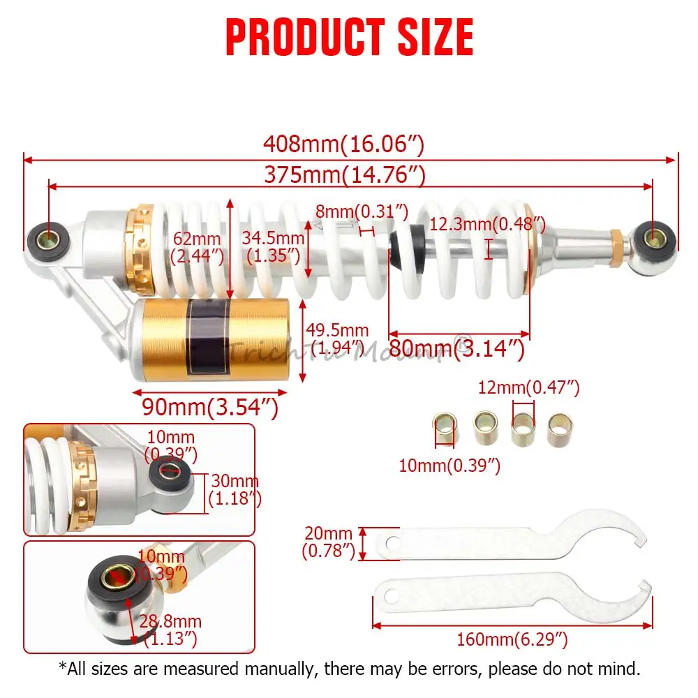 1Pair Air Shocks Absorbers Set Fit For Yamaha Banshee 350 (Yfz350) 1987-2006 High Quality Solid Steel Aluminium Alloy White Gold