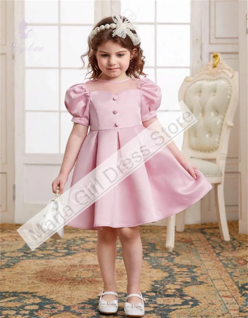 Pink New Lovely Flower Girl Dress With Bow For First Communion Baptismal Official Events Birthday Princess Holiday Costumes