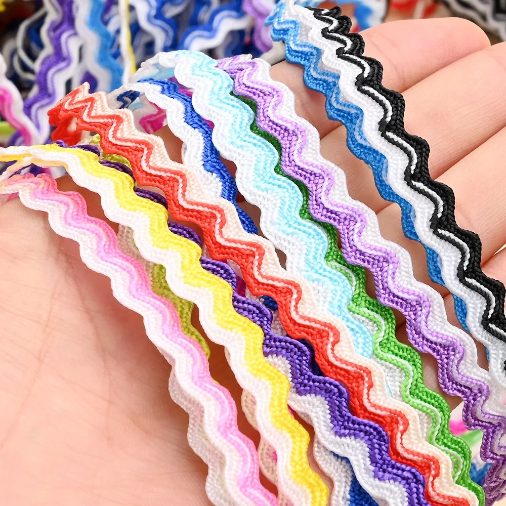 6mm Width 5 Yards Double Color Curve Wavy Lace Trim Ribbon for Handmade DIY Sewing Craft Wedding Costume Hat Decor and Home Deco