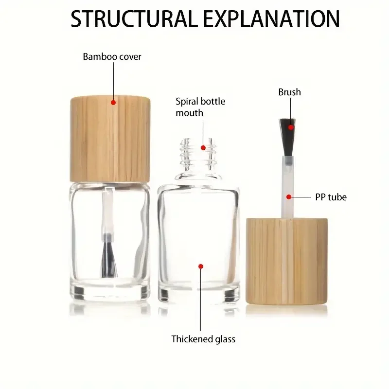 10PCS Containers Custom Bamboo Cover Cosmetics 10ml Round Container Empty Nail Glue Polishing Glass Bottles For Liquid Dispenser