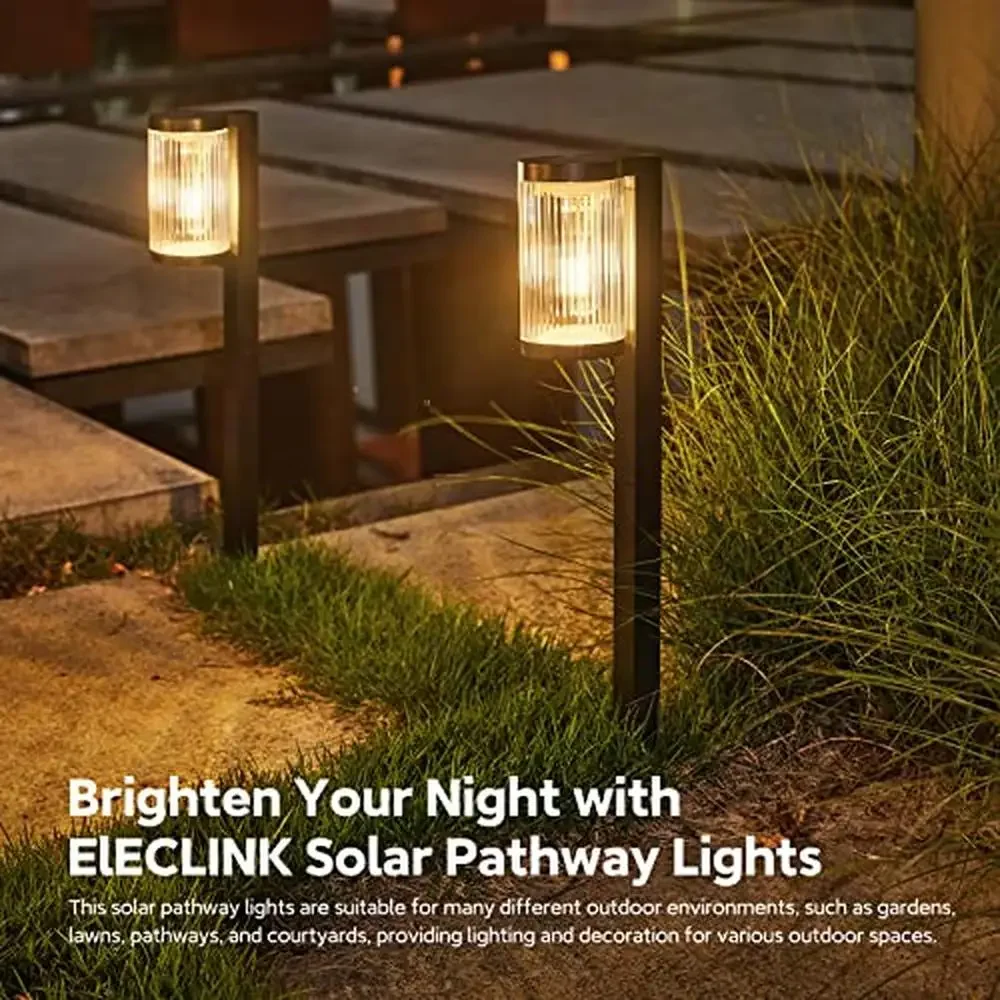 Luces solares para caminos al aire libre, paquete de 6, iluminación de jardín superbrillante mejorada, IP65, resistente al agua, alto brillo, coche de larga duración