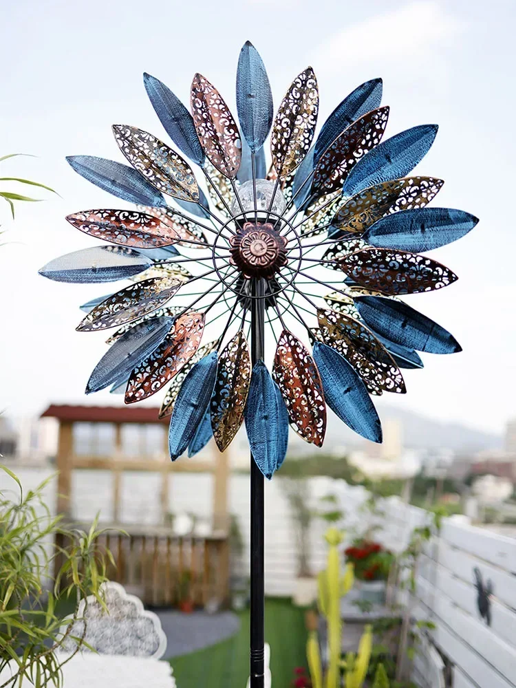 Windmill Outdoor Garden Decor,Solar Lights,Holiday Cottage,Exterior Gardening Wind Spinner,Weather Vane Ornament,Customized
