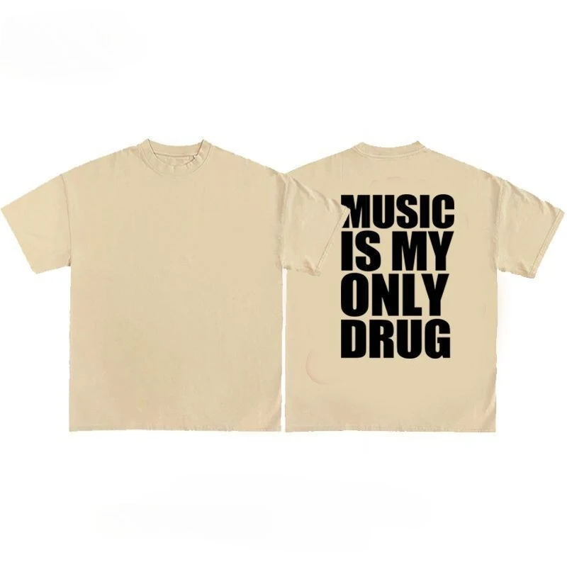 Alphabet Musicis My Only Drug Fun English Short-sleeved T-shirt Summer Cotton Short Sleeved Trendy Niche Men Women Streetwear image 4