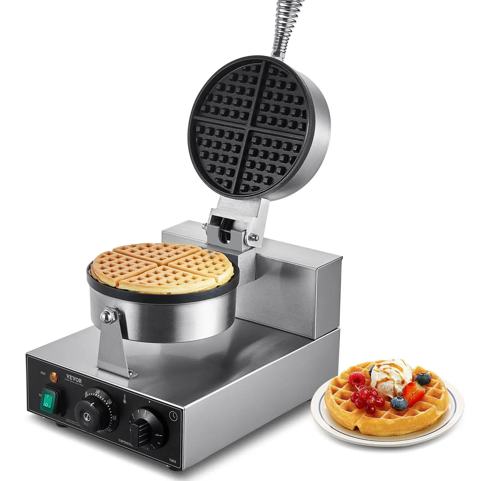 Commercial 1230W Round Waffle Maker Non-Stick Iron Baker Machine for Waffle Production