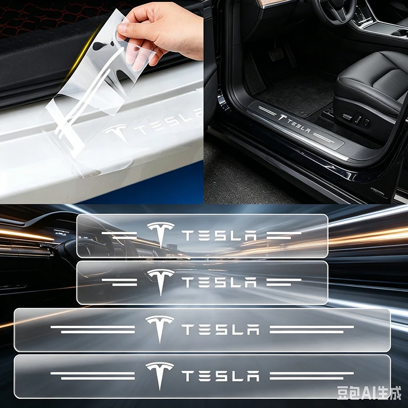 

Car Threshold Protector Transparent Decorative Badge Stickers For Tesla Model 3 S X Y Roadster Bonina Coil Valve Stems & Caps
