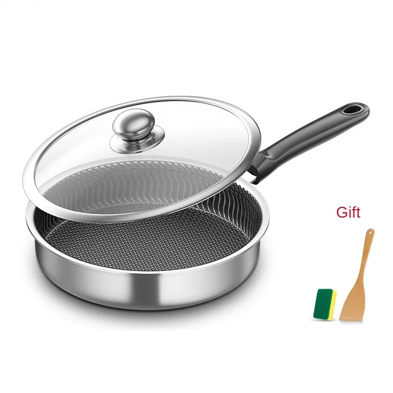 Frying Pan Stainless Steel Honeycomb Frying Pan Non-stick Non-coated Fast Heat Conduction Omelet Pan Frying Steak Cookware Pans