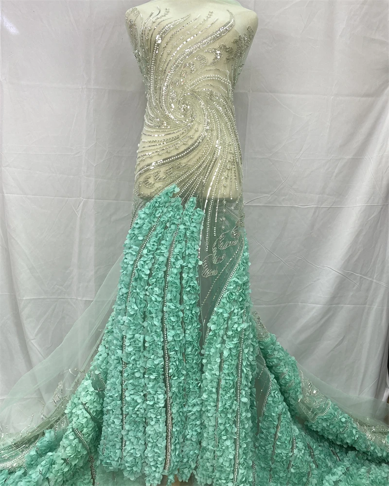 

Luxury African Beaded Lace Fabric High-Quality Nigerian Sequins for Party Dress Sewing Adult Size
