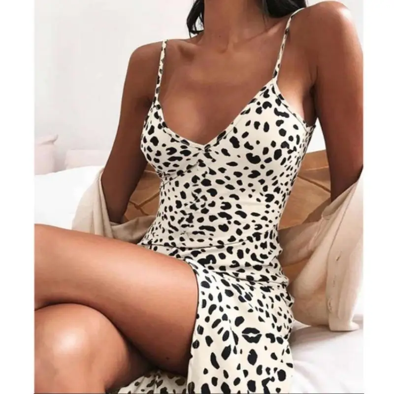 

Sexy Club Leopard Pattern Chest Wrapped Hip Loose Womens Dresses Fashion V Neck Sleeveless Suspender Plus Size Short Dress 2024