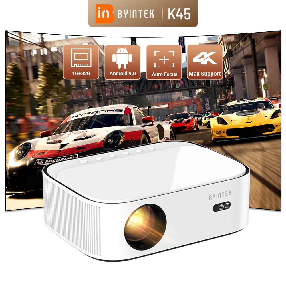 BYINTEK K45 AI Messa a fuoco automatica Smart Android WIFI Full HD 1920x1080 LCD LED Video Home Theater Proiettore 1080P 4K