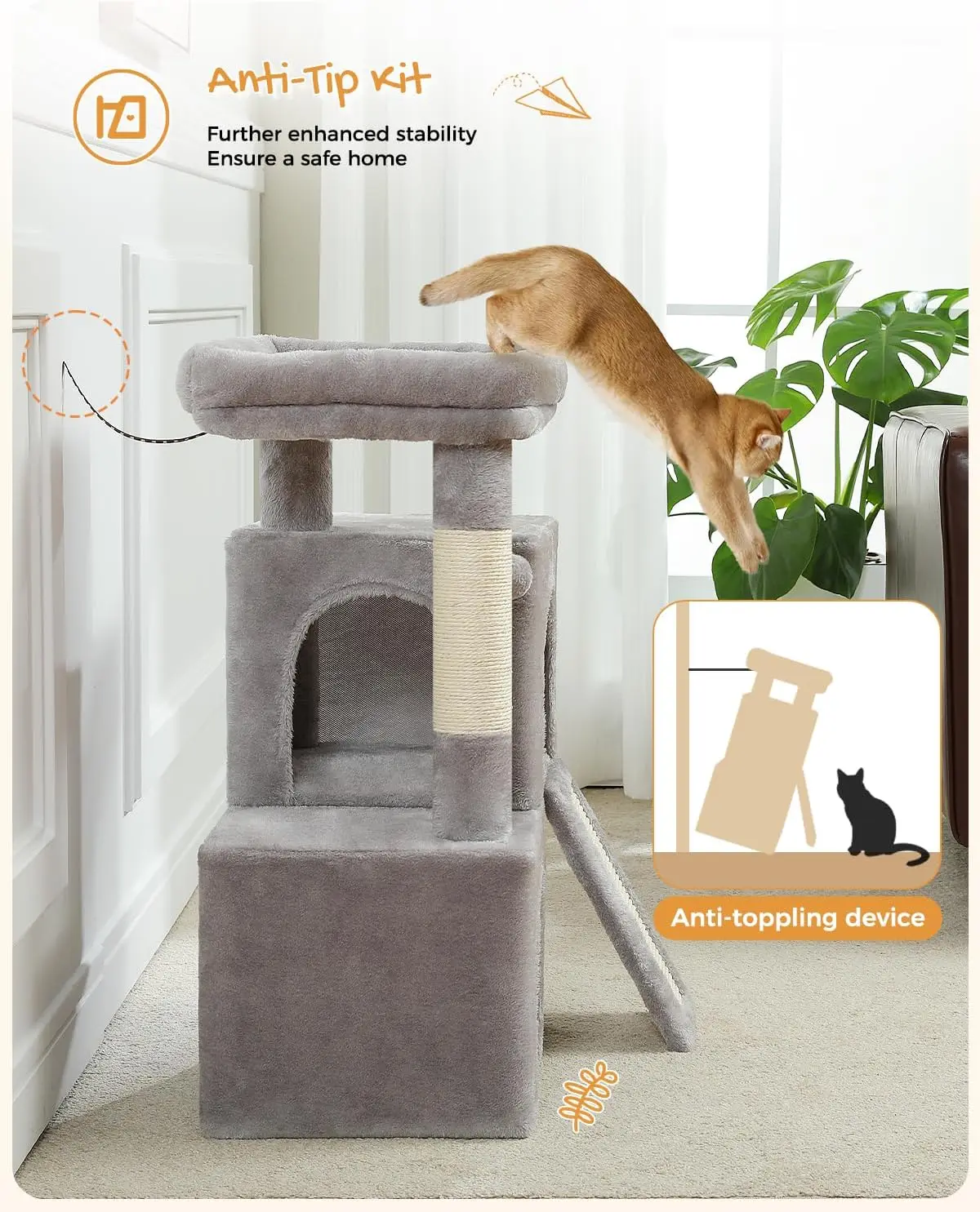 Árbol para gatos, torre para gatos de 30 pulgadas con condón doble para gatos de interior, casa para gatos de peluche con percha acolchada, rampa para rascar y postes